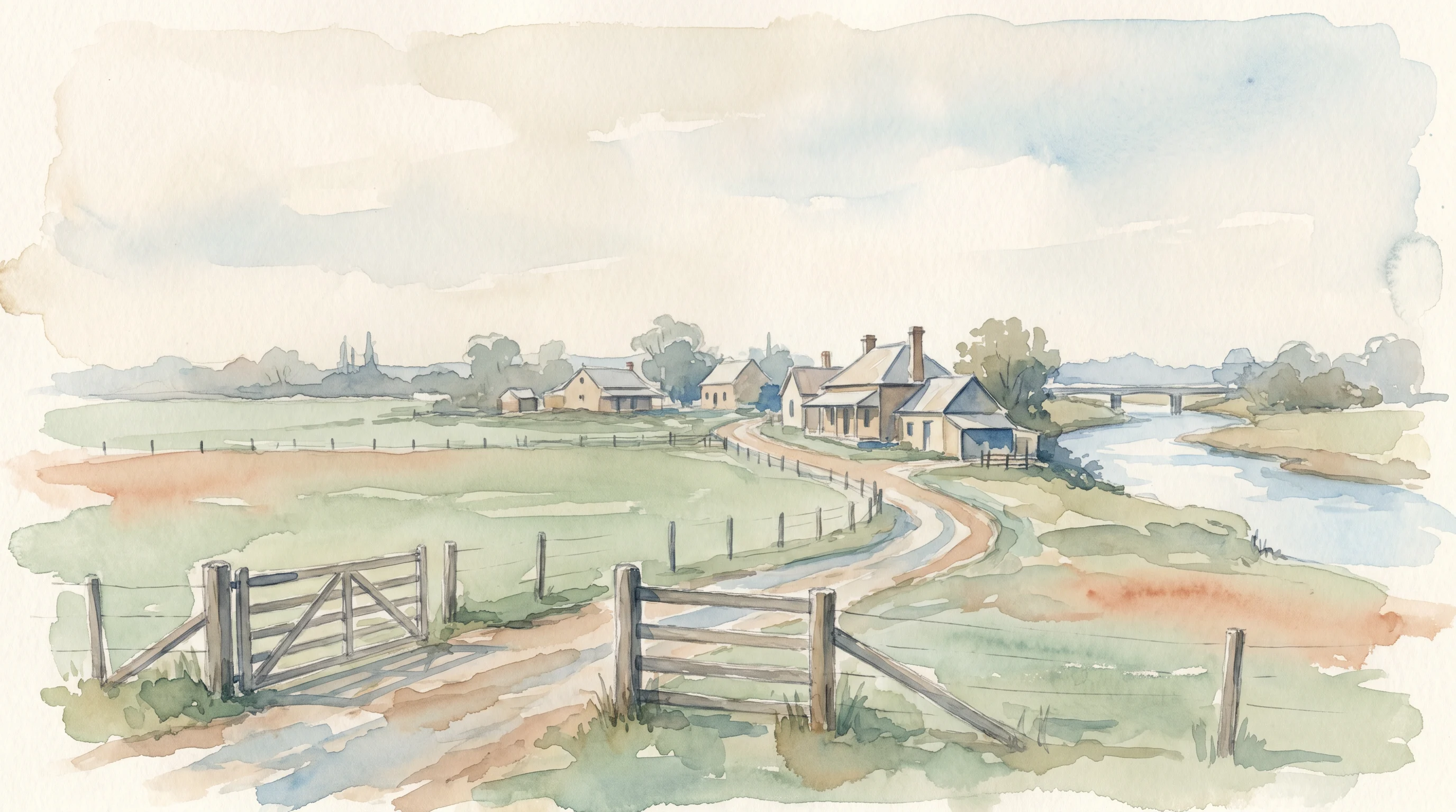 A watercolour of Wilberforce in the Hawkesbury — its streets, river flats and access